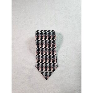 Pierre Cardin Mens Geometric Wave Silk Tie Black Silver Pink‎ 58 Inch Long